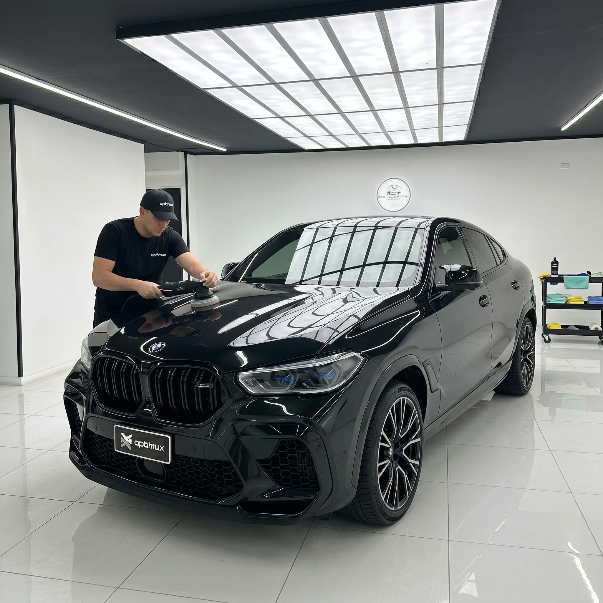 Técnico Optimux Detail trabajando en BMW