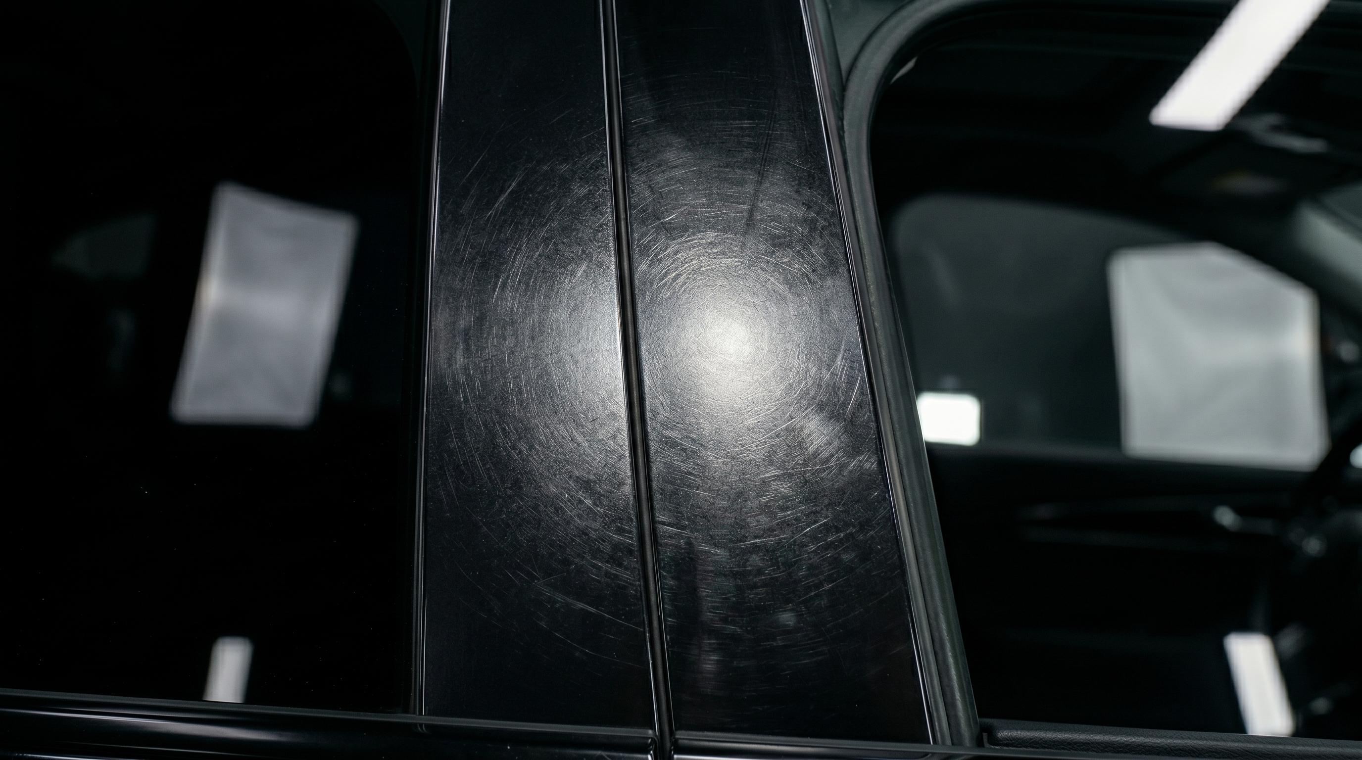 Pilares piano black sin PPF — rayados